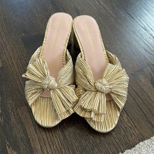 Gold Emilia Pleated Knot Mules loeffler randall